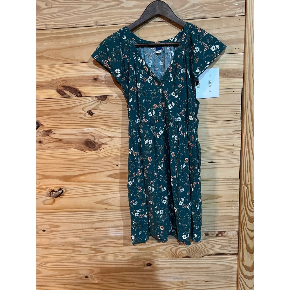 Old Navy Women's Large Teal Floral Cotton V-Neck Empire Waist Babydoll Dress